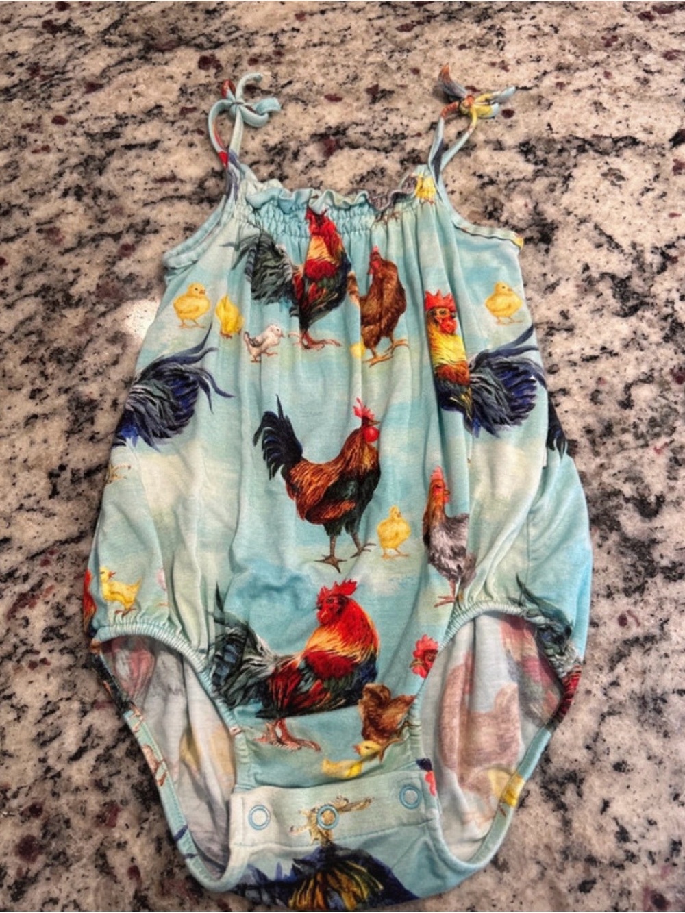 Posh Peanut Light Blue Rooster & Chick Bubble Romper